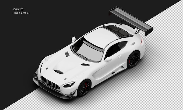 Coche de carreras deportivo de alto rendimiento blanco mate realista aislado desde la vista delantera superior izquierda