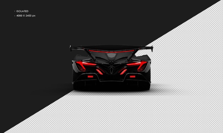 PSD coche de carreras super sport moderno negro metálico realista aislado desde la vista trasera