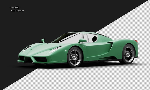 Coche de carreras superdeportivo moderno verde mate realista aislado desde la vista frontal izquierda