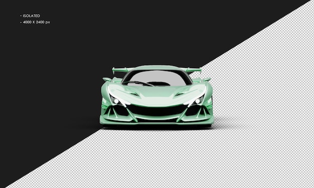 Coche de carreras superdeportivo moderno verde metálico realista aislado desde la vista frontal