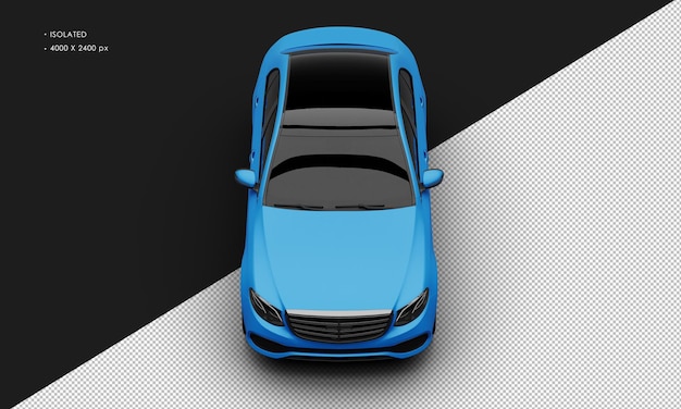 Coche de ciudad de lujo sedán mate azul elegante realista aislado desde la vista frontal superior