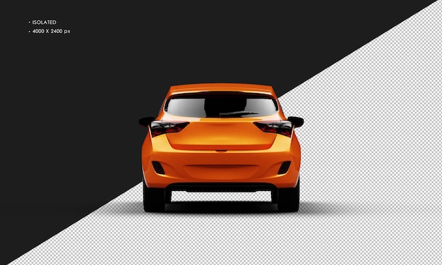 Coche de ciudad moderno naranja metálico brillante realista aislado desde la vista trasera