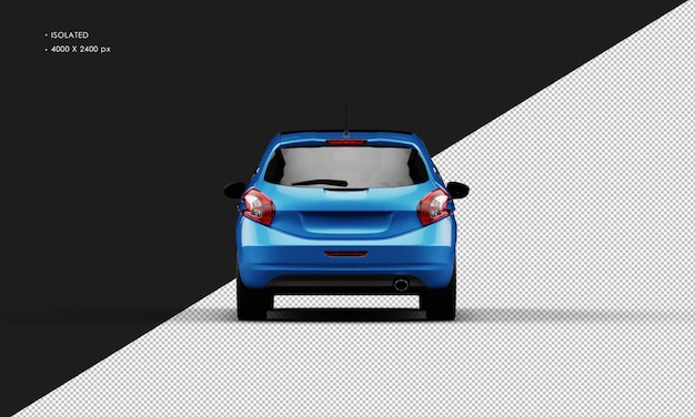 Coche de ciudad pequeña moderna azul metálico brillante realista aislado desde la vista trasera