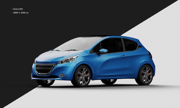 PSD coche de ciudad pequeña moderno azul metálico brillante realista aislado desde la vista frontal izquierda