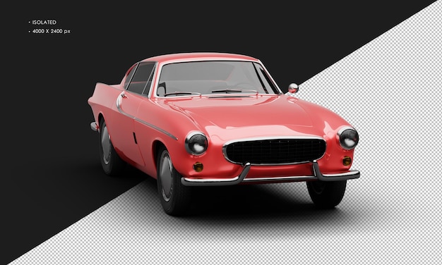 Coche clásico vintage rojo metálico aislado realista desde la vista del ángulo frontal derecho
