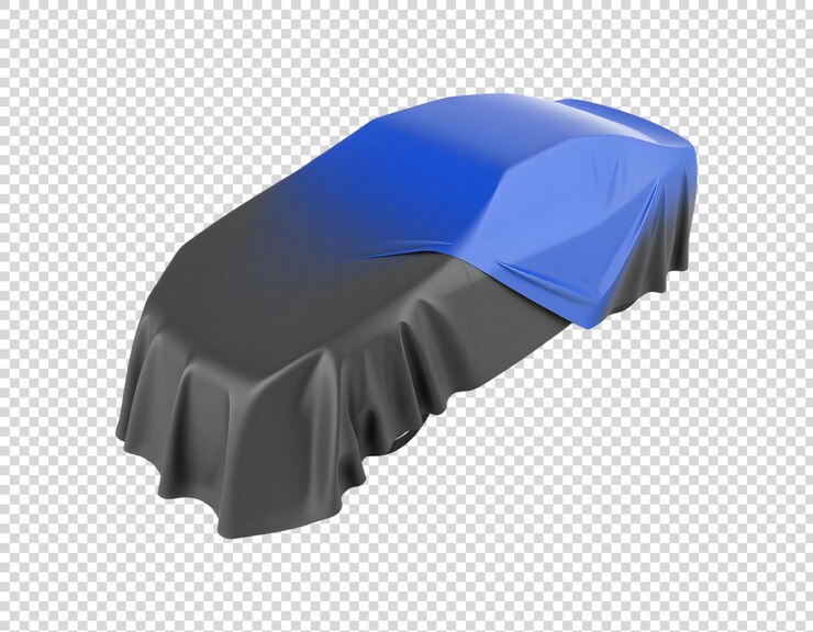 PSD un coche con una cubierta azul se muestra en un fondo transparente
