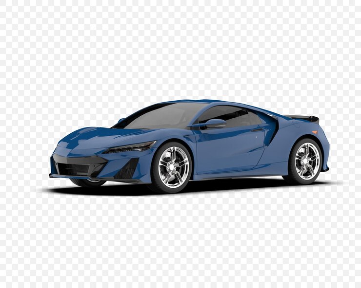 PSD coche deportivo azul sobre un fondo blanco