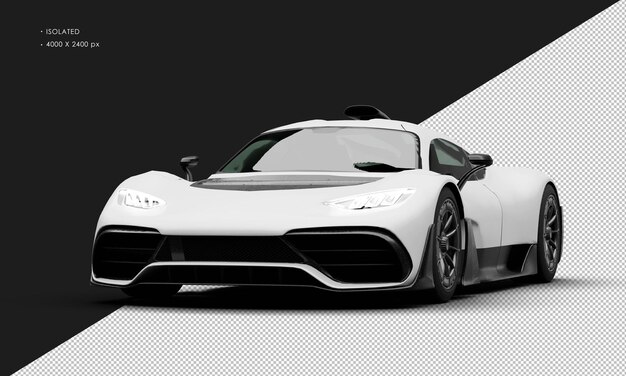Coche deportivo híbrido exclusivo blanco mate realista aislado desde el ángulo delantero izquierdo