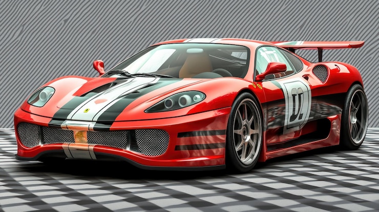 PSD coche deportivo rojo con rayas de carreras y diseño aerodinámico