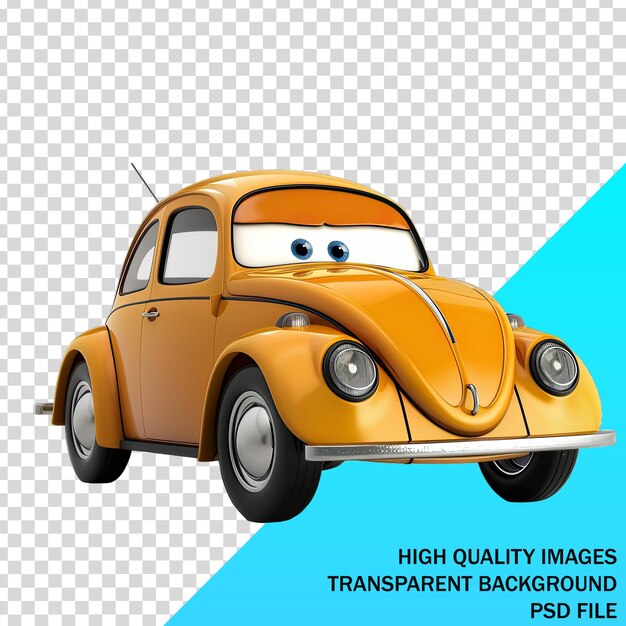 PSD un coche de dibujos animados con una imagen de un coche amarillo con un fondo azul