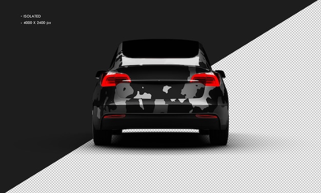 Coche ejecutivo eléctrico de camuflaje negro metálico realista aislado desde la vista trasera