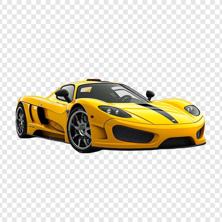 PSD coche ferrari amarillo sobre un fondo transparente