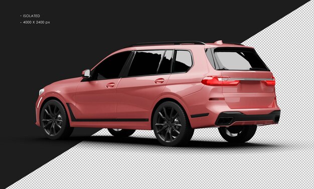 Coche grand suv moderno de lujo rojo metálico realista aislado desde la vista trasera izquierda