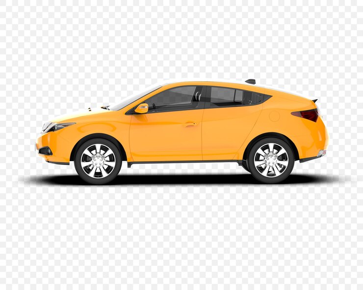 PSD un coche moderno amarillo aislado en una toma de estudio