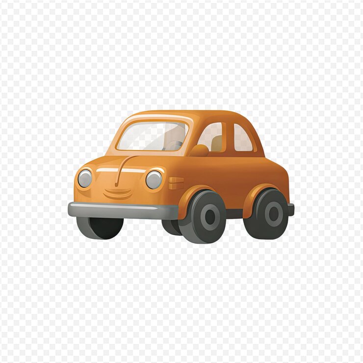 PSD coche naranja con un neumático pinchado en un fondo blanco