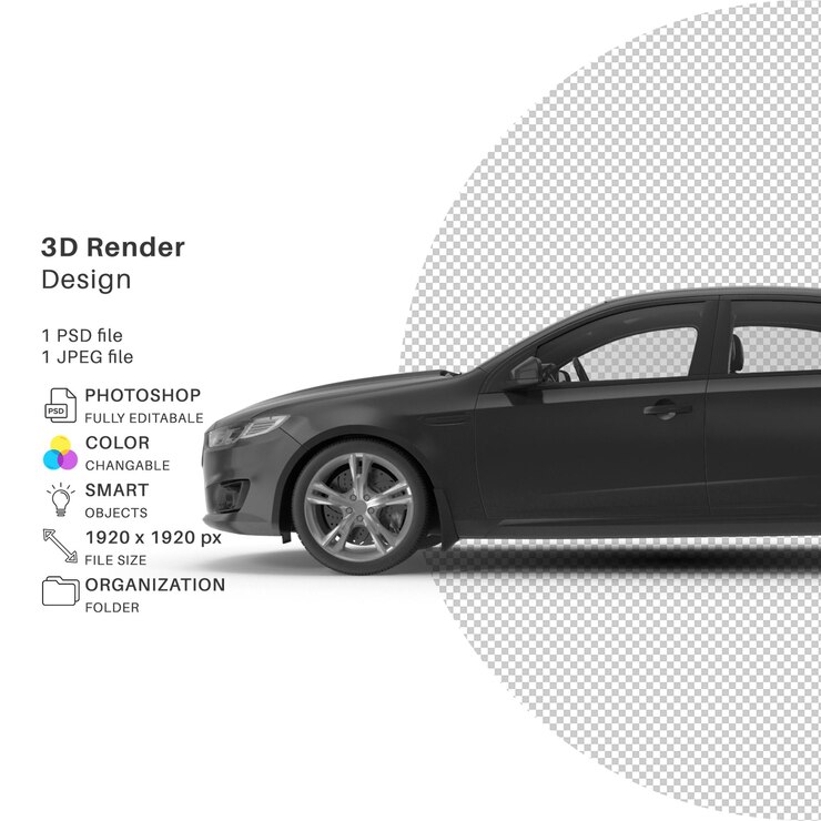 PSD coche negro modelado 3d archivo psd coche realista