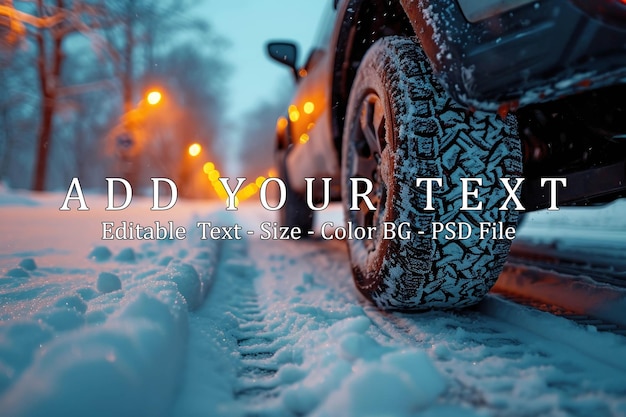 Coche con neumáticos corriendo en la nieve