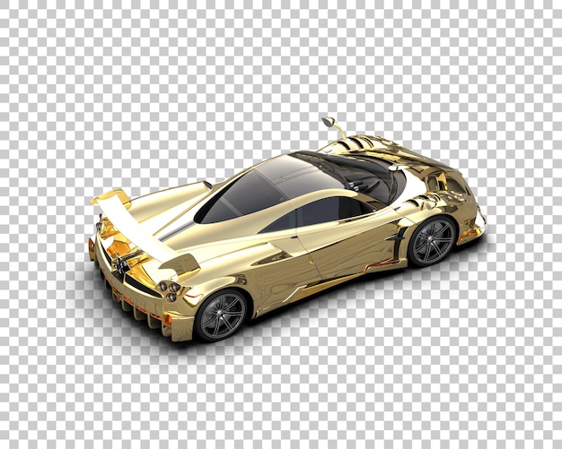un coche de oro con un techo de oro se muestra con un fondo blanco y negro