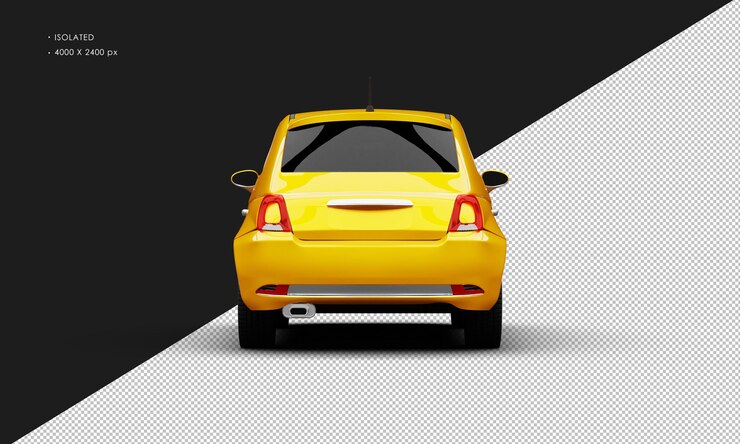 PSD coche pequeño de ciudad mini moderno naranja realista aislado desde la vista trasera