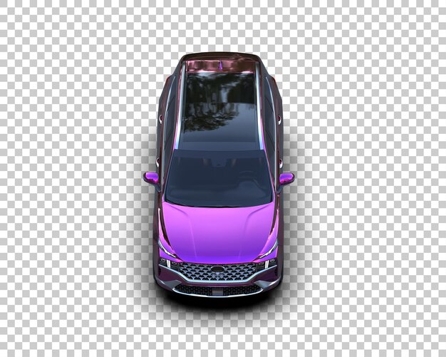 un coche púrpura con el capó abierto y las luces delanteras encendidas