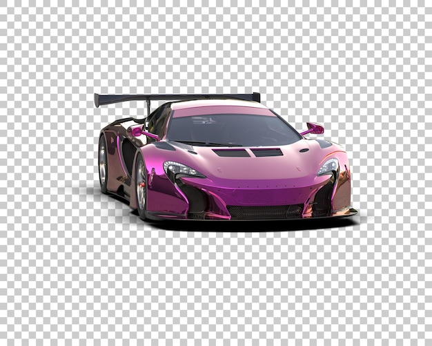un coche púrpura con un cuerpo rosa y un capó púrpura se sienta en una superficie transparente