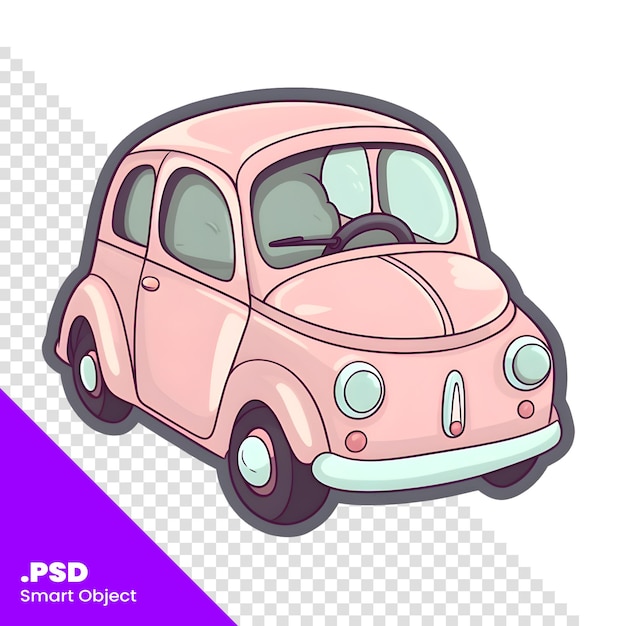 PSD coche retro rosa de dibujos animados sobre un fondo blanco. ilustración vectorial. plantilla psd