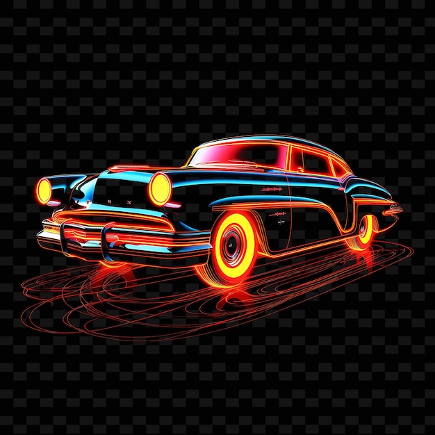 Coche retrofuturista diseño límite líneas de neón estilo vinta png y2k formas artes ligeras transparentes