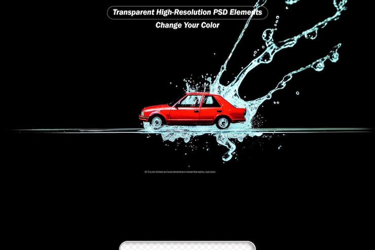 PSD un coche rojo golpea el fondo negro del agua