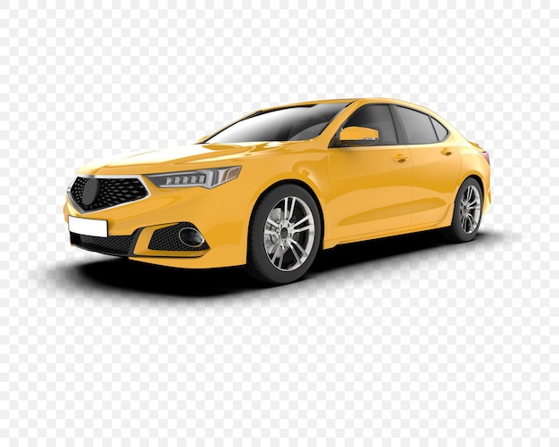 Coche sedán amarillo aislado