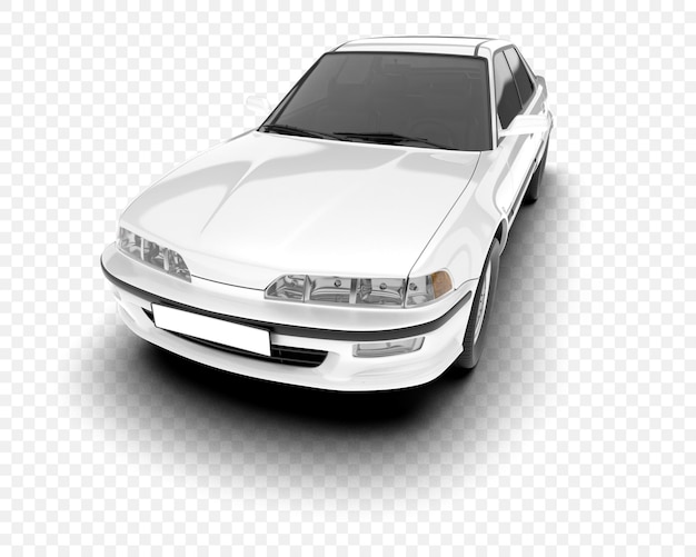 Coche sedán blanco aislado sobre fondo blanco.