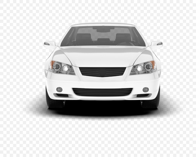Coche sedán blanco aislado sobre fondo blanco.