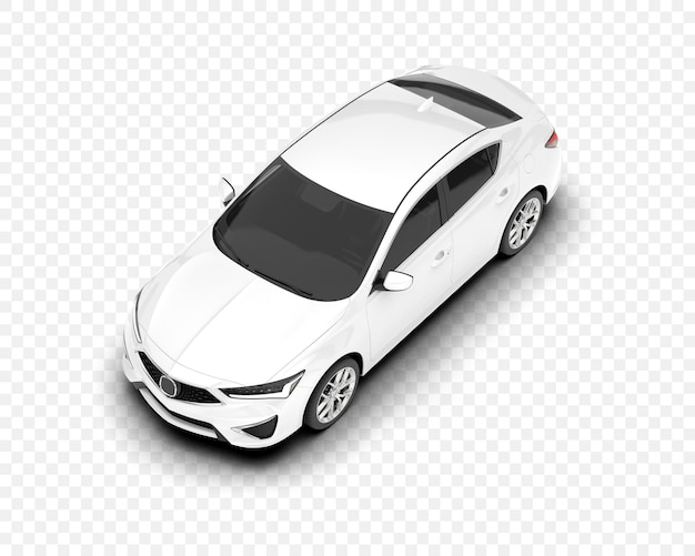 Coche sedán blanco moderno en un fondo transparente en una toma de estudio de alto ángulo