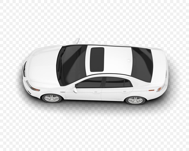 Coche sedán blanco con un techo solar desde un ángulo alto