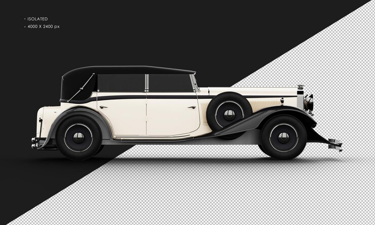 PSD coche sedán de ciudad clásico elegante marrón claro brillante realista aislado desde la vista lateral derecha
