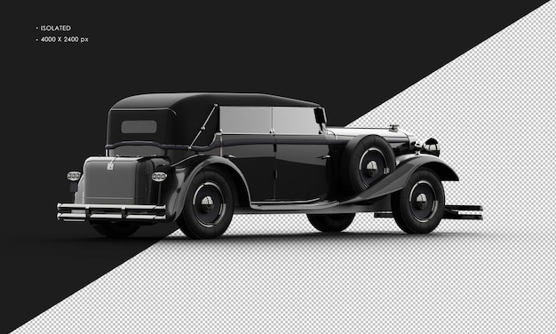 Coche sedán de ciudad clásico elegante negro brillante realista aislado desde la vista trasera derecha