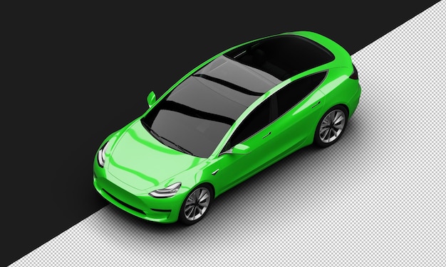 Coche sedán de ciudad eléctrico moderno verde brillante realista aislado desde la vista frontal superior izquierda