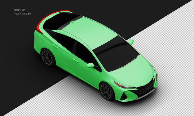 PSD coche sedán de ciudad híbrido de lujo verde mate aislado realista desde la vista frontal superior derecha