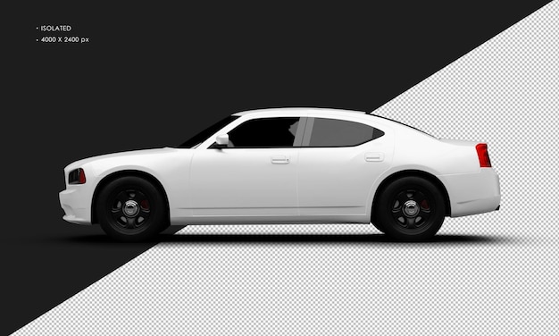 Coche sedán deportivo de músculo moderno blanco realista aislado desde la vista lateral izquierda