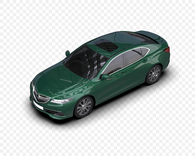 Coche sedán de lujo verde con techo solar en fondo transparente
