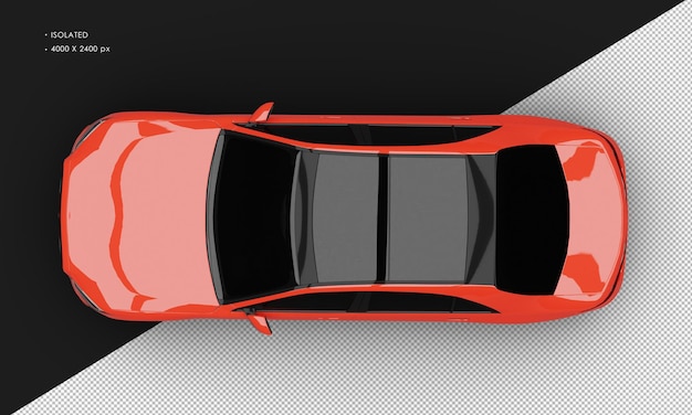 Coche sedán moderno de lujo rojo brillante aislado realista desde la vista superior