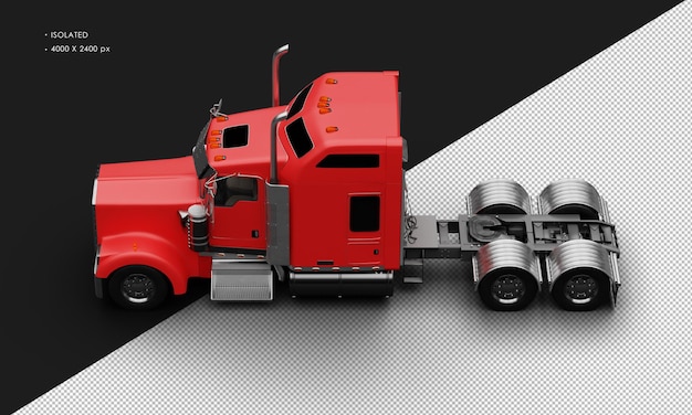 Coche semirremolque de servicio pesado rojo mate realista aislado desde la vista superior izquierda