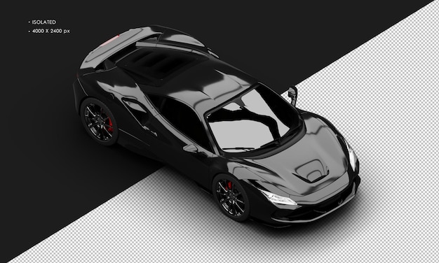 Coche súper deportivo de alto rendimiento negro metálico realista aislado desde la vista frontal superior derecha