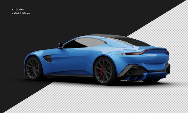 Coche super sedan deportivo moderno azul metálico realista aislado desde la vista trasera izquierda
