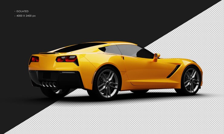 PSD coche superdeportivo de lujo naranja metalizado realista aislado desde la vista trasera derecha