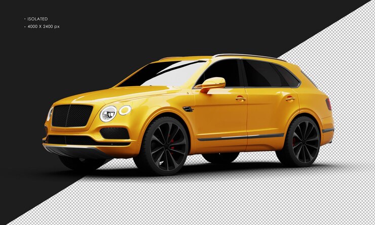 PSD coche suv de alto rendimiento de lujo naranja metálico realista aislado desde la vista frontal izquierda