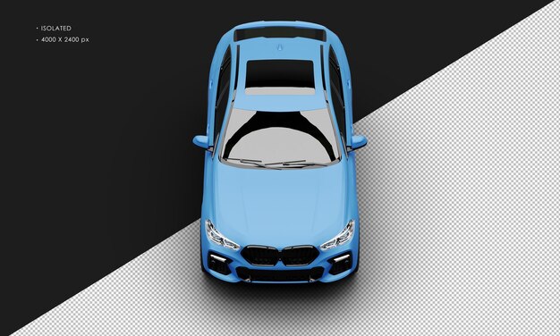 Coche SUV deportivo de ciudad moderna de lujo azul mate realista aislado desde la vista frontal superior