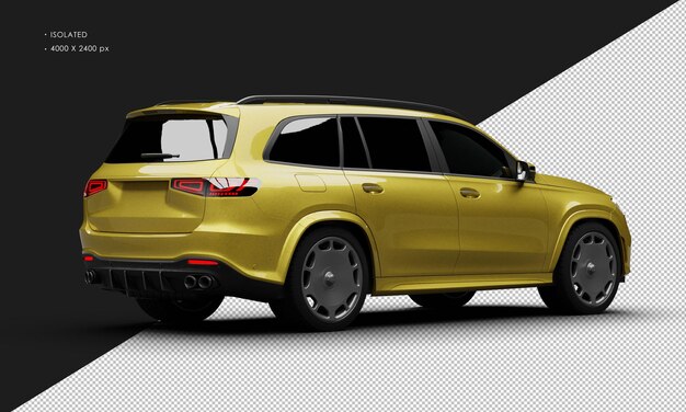 PSD coche suv deportivo moderno de alto rendimiento amarillo metálico realista aislado desde la vista trasera derecha