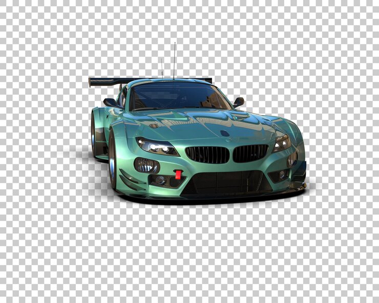 PSD un coche verde con un capó azul que dice bmw