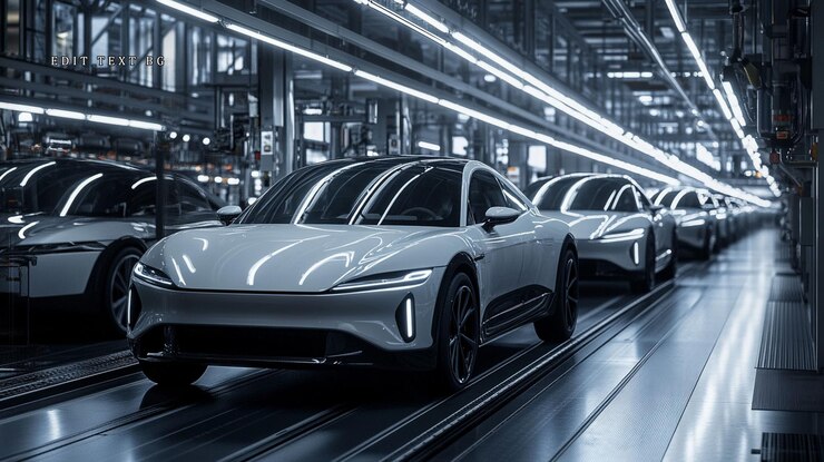 PSD coches eléctricos en línea de ensamblaje en una fábrica moderna