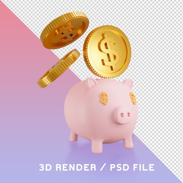 PSD cochon économiser de l'argent pièce d'or isolée psd premium